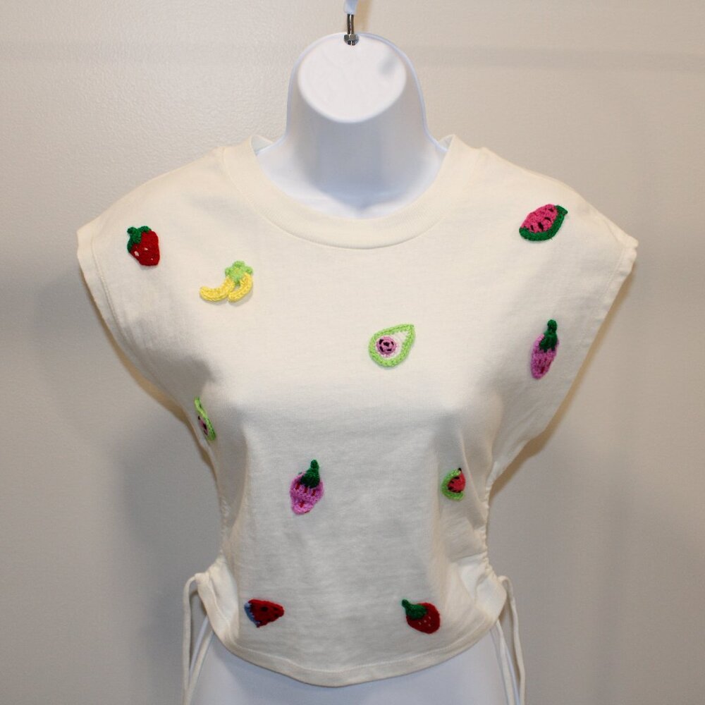 adorable embroidered crochet fruit top